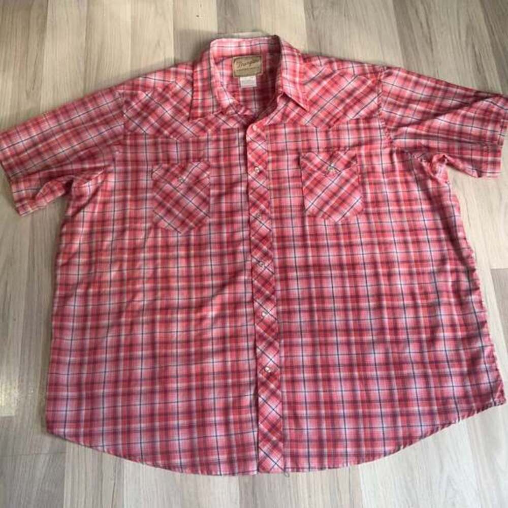 Wrangler Western Short‎ Sleeve Pearl Snap Red Plaid Shirt